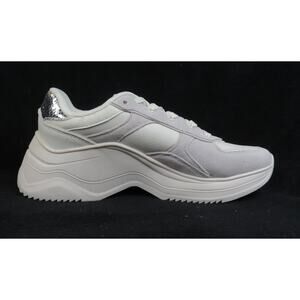 NWT White ZARA Thick Sole Platform Sneakers Silver Snakeskin Accent Sz 7.5 EU 38